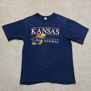 Vtg Kansas Jayhawks Shirt 90s Tee Mens XL Blue NCAA Basketball Cotton Exchange